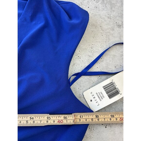 Lauren Ralph Lauren Evening Maxi Dress Womens 12 Navy Blue Draped Neck NEW NWT - Picture 14 of 14